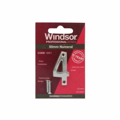 Elements Hardware Modern Numeral #4 50mm Satin Chrome Finish