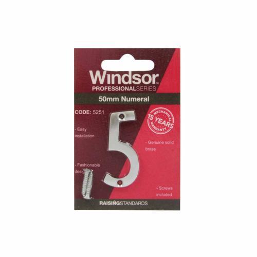 Elements Hardware Modern Numeral #5 50mm Satin Chrome Finish