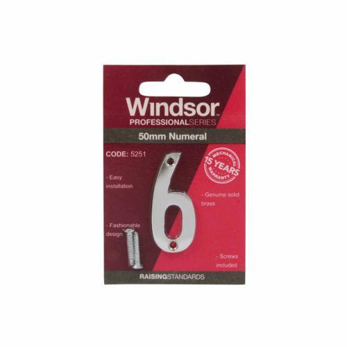 Elements Hardware Modern Numeral #6 50mm Satin Chrome Finish