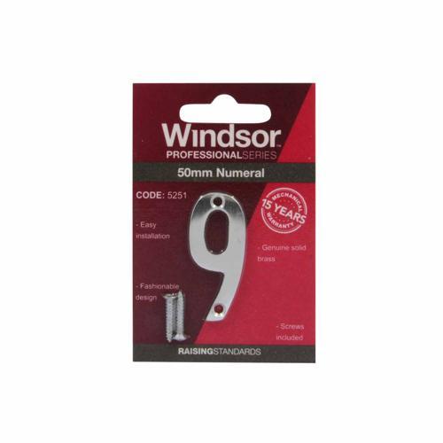 Elements Hardware Modern Numeral #9 50mm Satin Chrome Finish