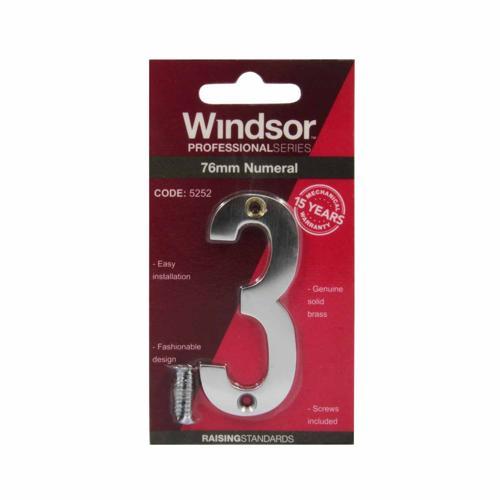 Elements Hardware Modern Numeral #3 76mm Satin Chrome Finish