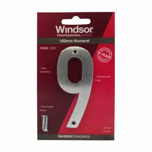 Elements Hardware Modern Numeral #9 100mm Satin Chrome Finish