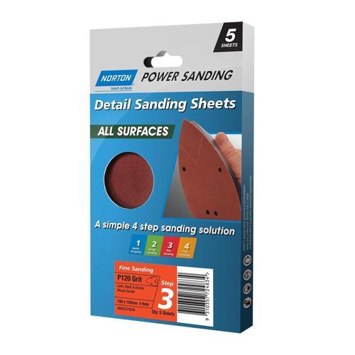 Norton Detail Sanding Sheet 100X135X4H Allsurf 5Pk P120