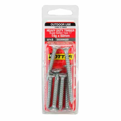 Otter Heavy Duty Timber Screws 14g X 50mm Pack of 8 Galvanised