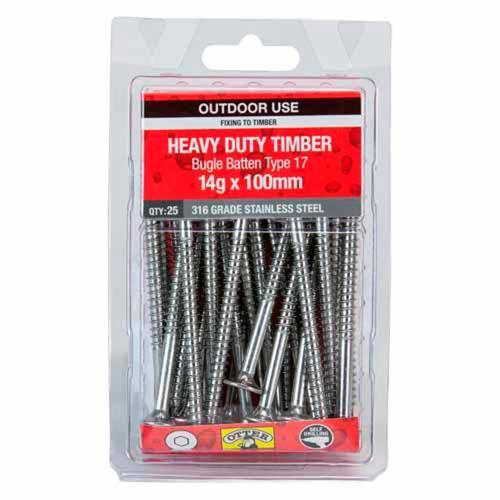 Otter Heavy Duty Timber Screws 14g X 100mm Pack of 25 Stainless Steel