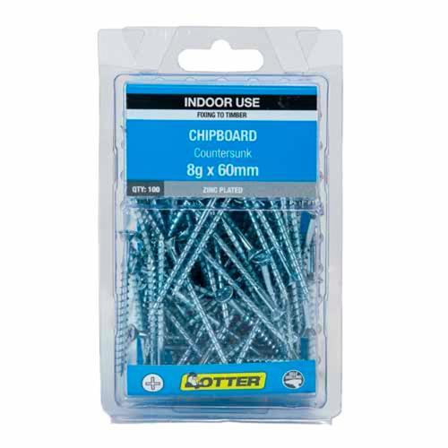 Otter Chipboard Screws 8g X 60mm Pack of 100 Zinc Plated