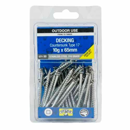 Otter Decking Screws 10g X 65mm Pack of 50 Stainless Steel DHES10652