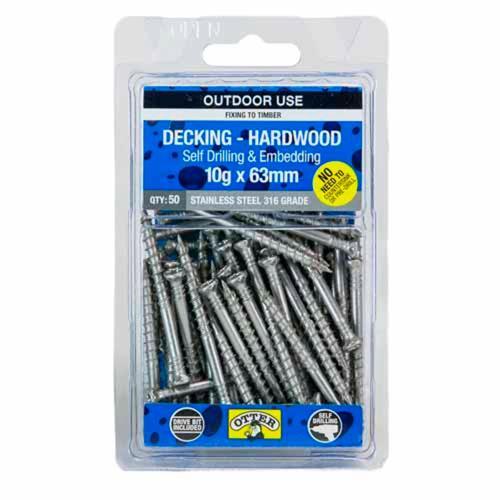 Otter Decking Screws 10g X 63mm Pack of 50 Stainless Steel