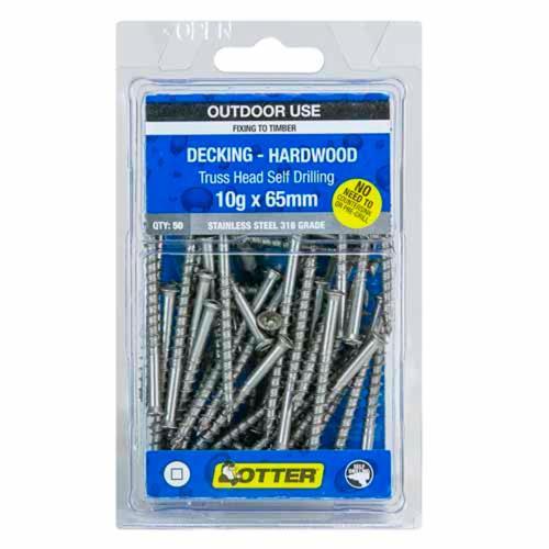 Otter Decking Screws 10g X 65mm Pack of 50 Stainless Steel DXTS10652