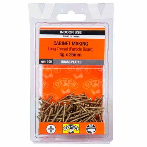 Otter Cabinet Making Screws 4g X 25mm Pack of 100 Brass Plated