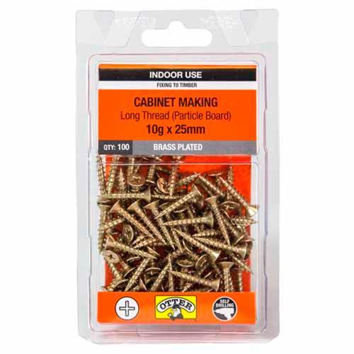 Otter Cabinet Making Screws 10g X 25mm Pack of 100 Brass Plated