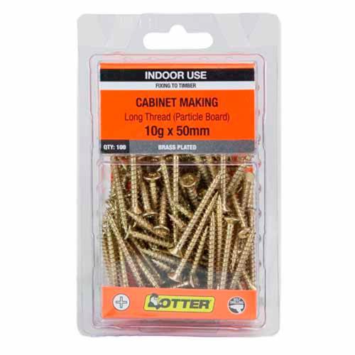 Otter Cabinet Making Screws 10g X 50mm Pack of 100 Brass Plated