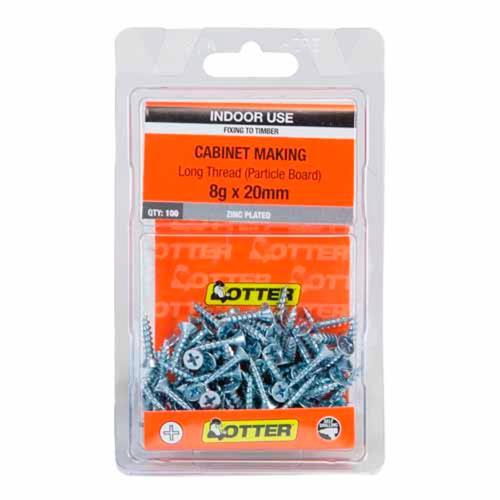 Otter Cabinet Making Screws 8g X 20mm Pack of 100 Zinc Plated