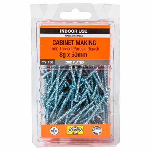 Otter Cabinet Making Screws 8g X 50mm Pack of 100 Zinc Plated