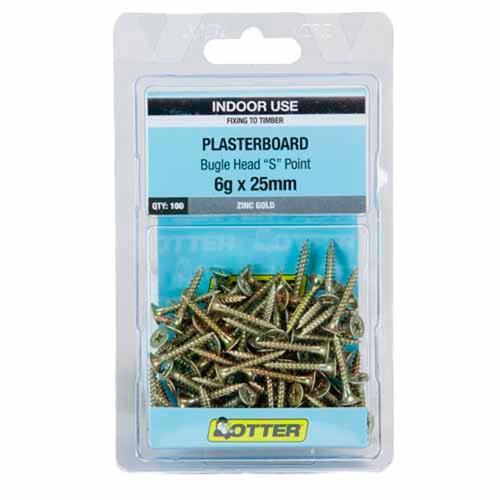 Otter Plasterboard Screws 6g X 25mm Pack of 100 Zinc Gold Plated PBFD06253