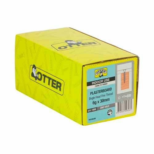 Otter Plasterboard Screws 6g X 30mm Pack of 1000 Zinc Gold Plated