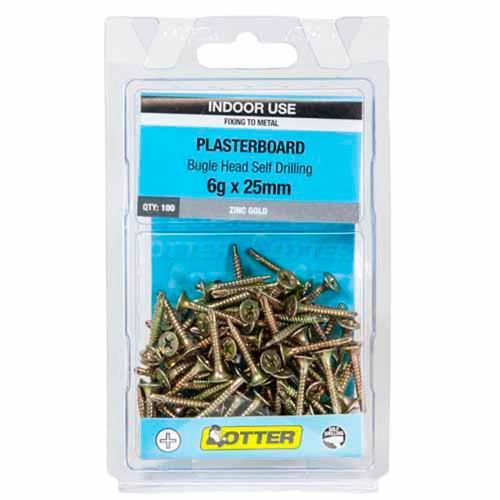 Otter Plasterboard Screws 6g X 25mm Pack of 100 Zinc Gold Plated PBLD06253