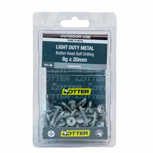 Otter Light Duty Metal Screws 8g X 20mm Pack of 50 Galvanised SLAG08202
