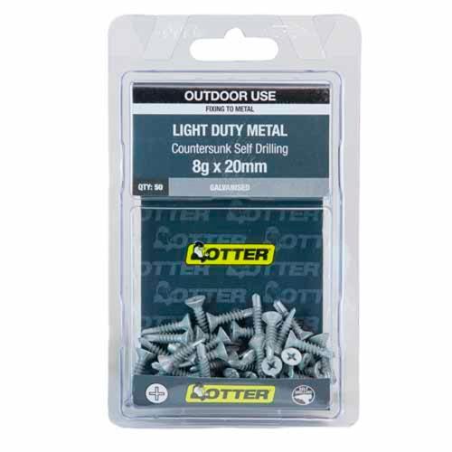 Otter Light Duty Metal Screws 8g X 20mm Pack of 50 Galvanised SLEG08202