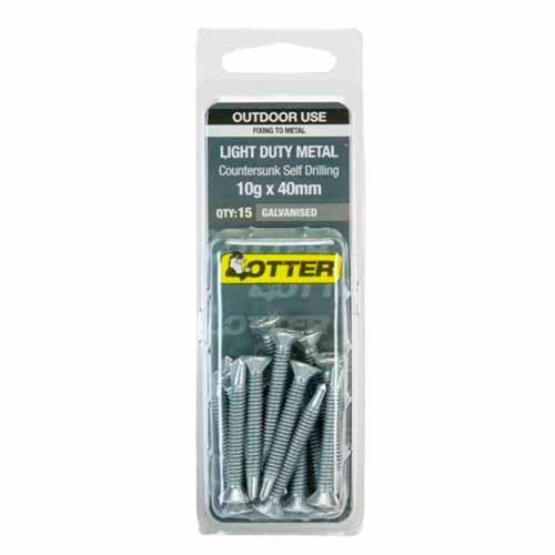 Otter Light Duty Metal Screws 10g X 40mm Pack of 15 Galvanised