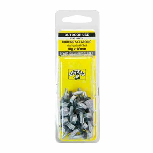 Otter Roofing & Cladding Metal Screws 10g X 16mm Pack of 20 Galvanised