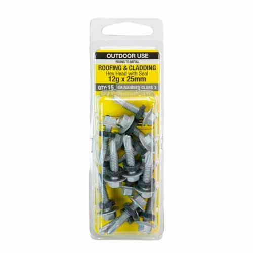 Otter Roofing & Cladding Metal Screws 12g X 25mm Pack of 15 Galvanised