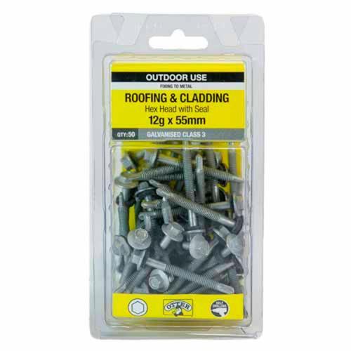 Otter Roofing & Cladding Metal Screws 12g X 55mm Pack of 50 Galvanised