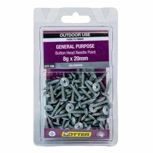 Otter General Purpose Timber Screws 8g X 20mm Pack of 100 Galvanised