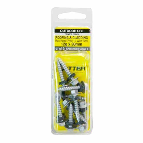 Otter Roofing & Cladding Timber Screws 12g X 30mm Pack of 10 Galvanised
