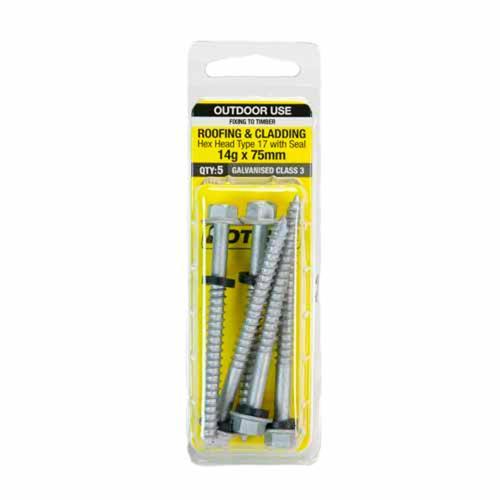 Otter Roofing & Cladding Timber Screws 14g X 75mm Pack of 5 Galvanised