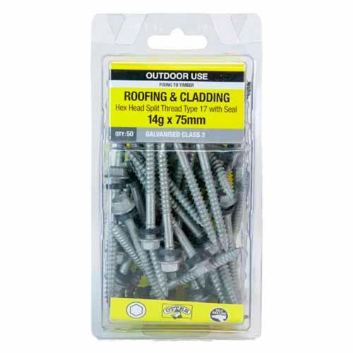 Otter Roofing & Cladding Timber Screws 14g X 75mm Pack of 50 Galvanised