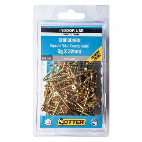 Otter Chipboard Screws 6g X 32mm Pack of 200 Zinc Gold Plated
