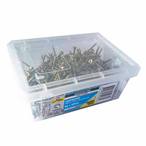 Otter Chipboard Screws 6g X 32mm Pack of 500 Zinc Gold Plated
