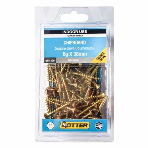 Otter Chipboard Screws 8g X 38mm Pack of 100 Zinc Gold Plated