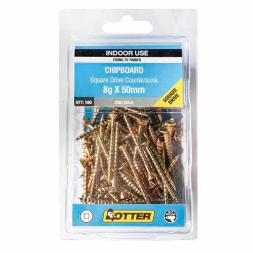 Otter Chipboard Screws 8g X 50mm Pack of 100 Zinc Gold Plated CHSD08503