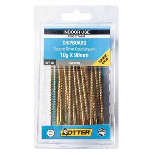 Otter Chipboard Screws 10g X 90mm Pack of 25 Zinc Gold Plated