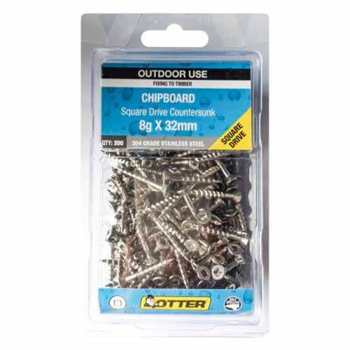 Otter Chipboard Screws 8g X 32mm Pack of 200 Stainless Steel 304
