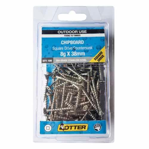 Otter Chipboard Screws 8g X 38mm Pack of 100 Stainless Steel 304