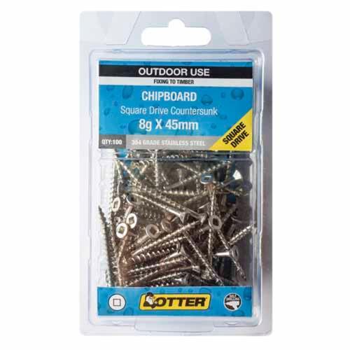 Otter Chipboard Screws 8g X 45mm Pack of 100 Stainless Steel 304