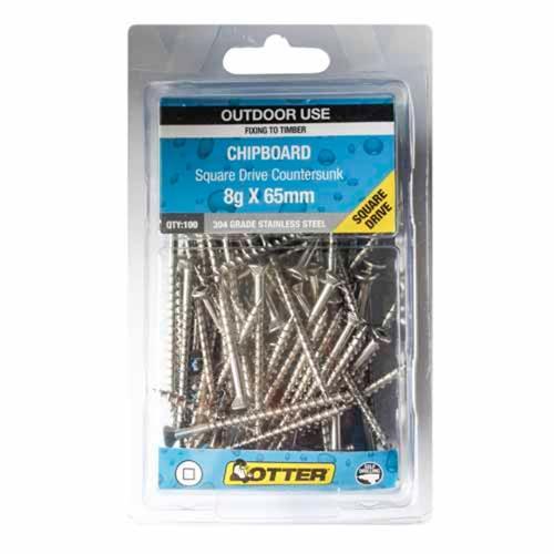 Otter Chipboard Screws 8g X 65mm Pack of 100 Stainless Steel 304