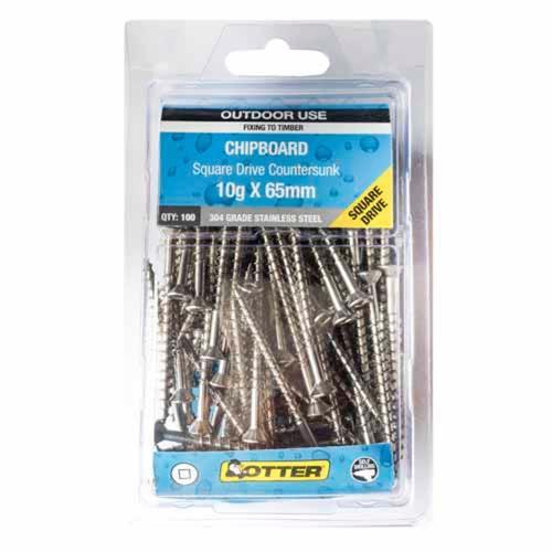 Otter Chipboard Screws 10g X 65mm Pack of 100 Stainless Steel 304