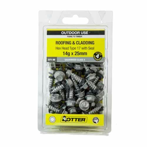 Otter Roofing & Cladding Timber Screws 14g X 25mm Pack of 50 Galvanised