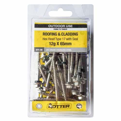 Otter Roofing & Cladding Timber Screws 12gx65mm Pack of 50 Stainless Steel