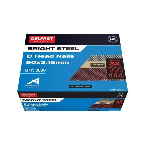 Delfast D-Head Collated Nails With Fuel Cells 90 X 3.15mm Bright Pack of 3 000