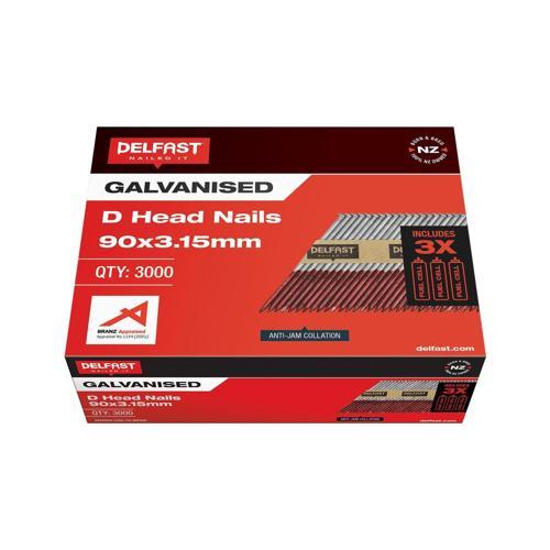 Delfast D-Head Collated Nails With Fuel Cells 90 X 3.15mm Galvanised Pack of 3