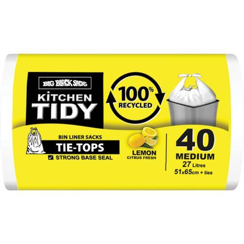 Big Black Sacks 100% Recycled Tie-Top Rubbish Bags 40 Pack Medium 27L