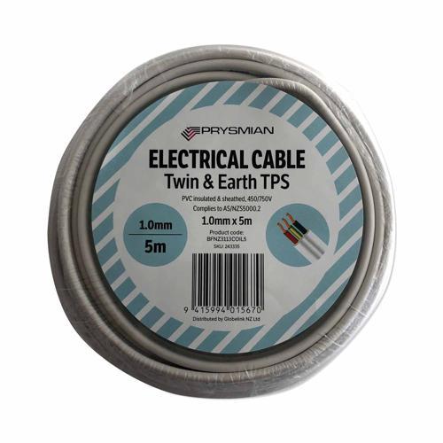 Prysmian TPS Twin & Earth Cable 1mm X 5m White