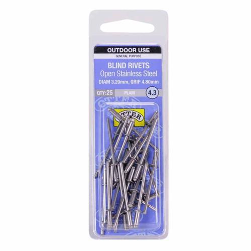 Otter Blind Rivets 4.3 Pack of 25 Stainless Steel
