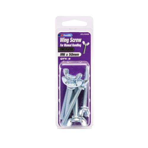 Zenith Wing Screws 6 X 50mm Zinc Plated Pack of 6