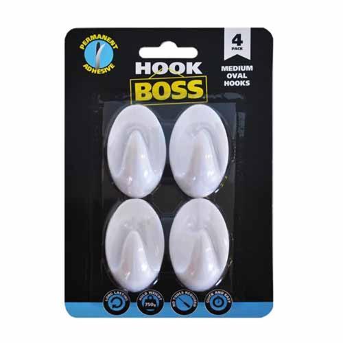 Hook Boss Oval Self Adhesive Hook 50mm 30mm Pack of 4